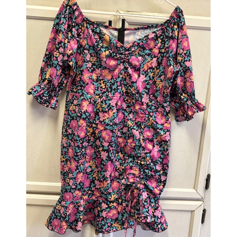 Floral Print Mini Dress with Ruffle Sleeves & Tie Waist Details